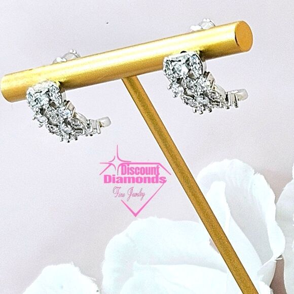 Clear White Baguette Diamond Earrings on 925 Sterling Silver - Picture 11 of 13